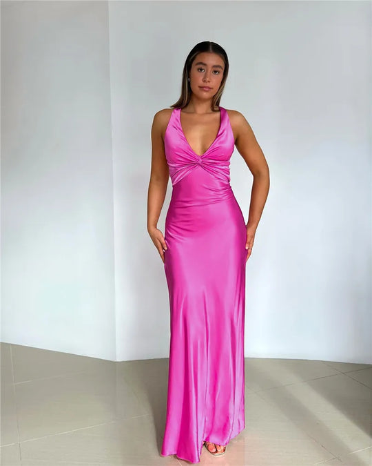 Schleife Rückenfrei Abend Maxi Kleid