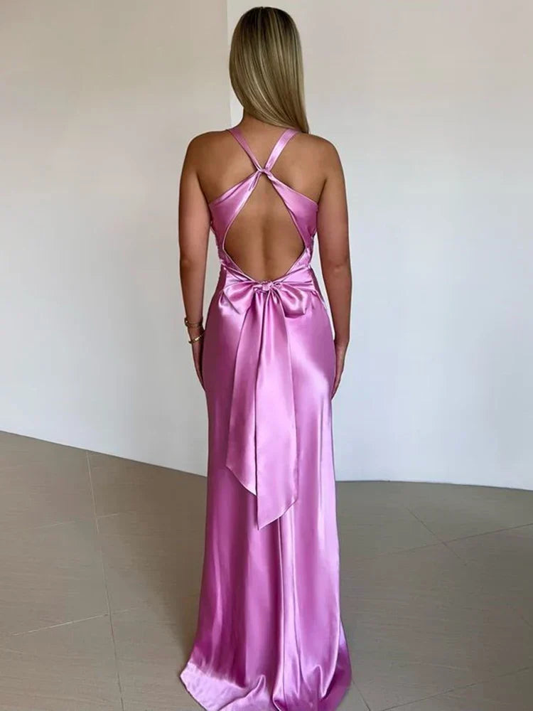 Schleife Rückenfrei Abend Maxi Kleid
