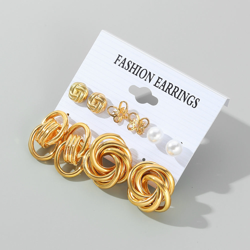 Damen Goldplattierte Twirl Cutout Schmetterling Hoops Kunstperle 5 Paar Ohrringe | Shop Nory