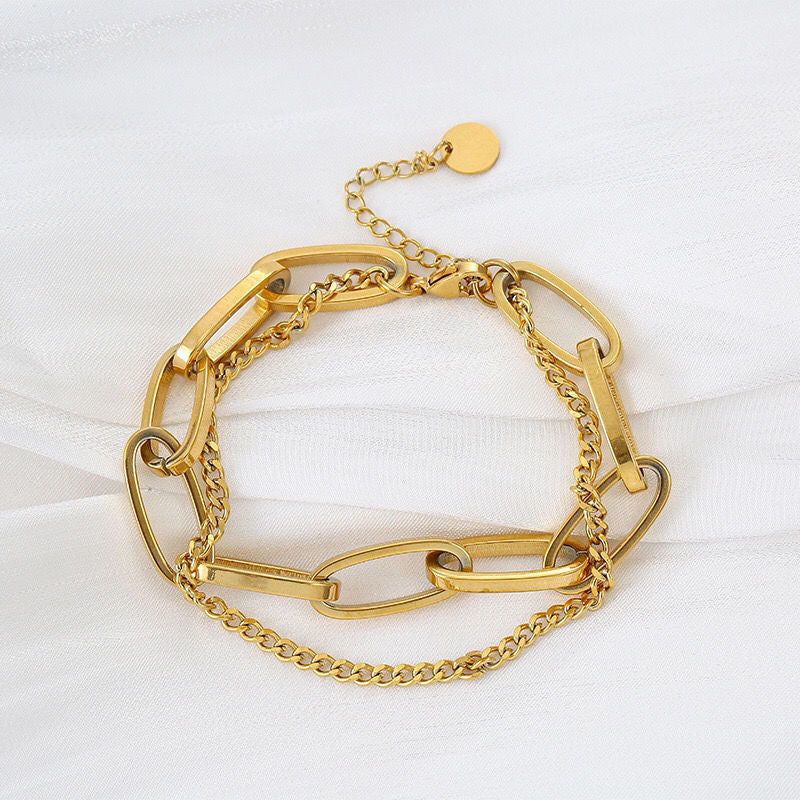 Damen Gold Doppel Dick Edelstahl Ring Link & Dünne Ketten Armbänder | Shop Nory