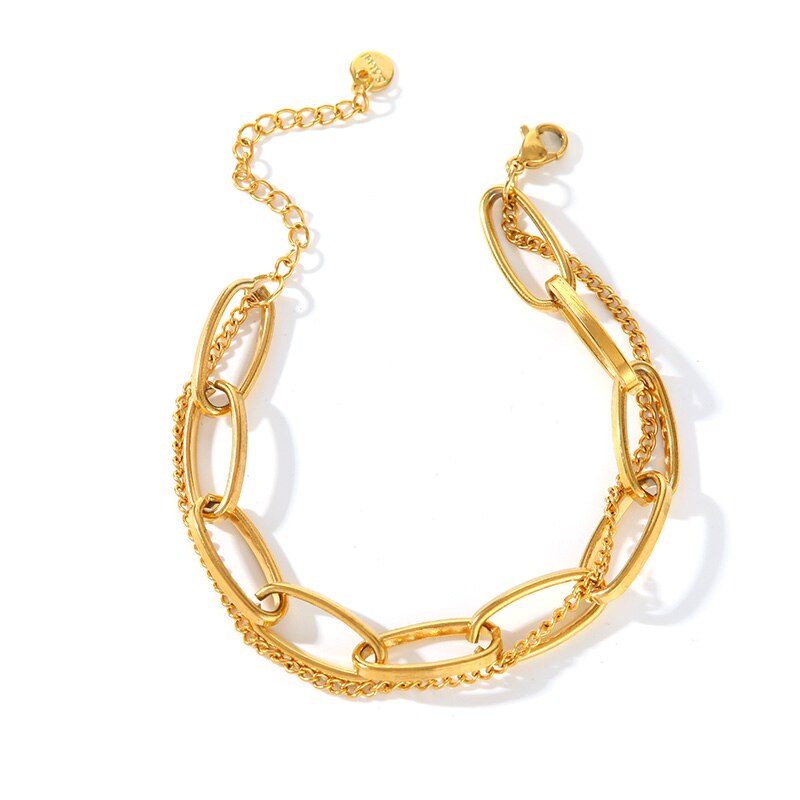 Damen Gold Doppel Dick Edelstahl Ring Link & Dünne Ketten Armbänder | Shop Nory