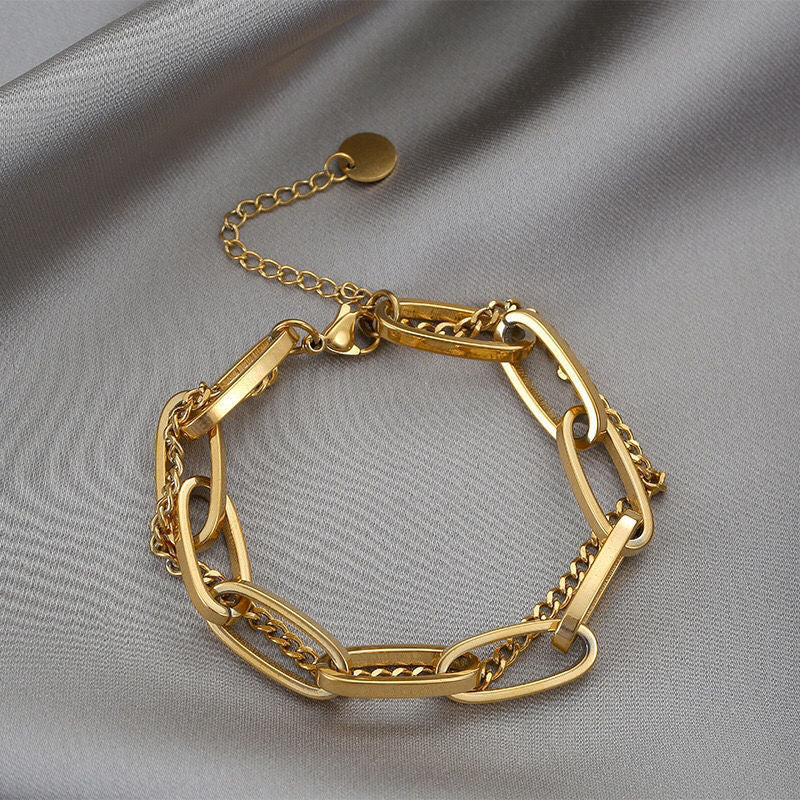 Damen Gold Doppel Dick Edelstahl Ring Link & Dünne Ketten Armbänder | Shop Nory