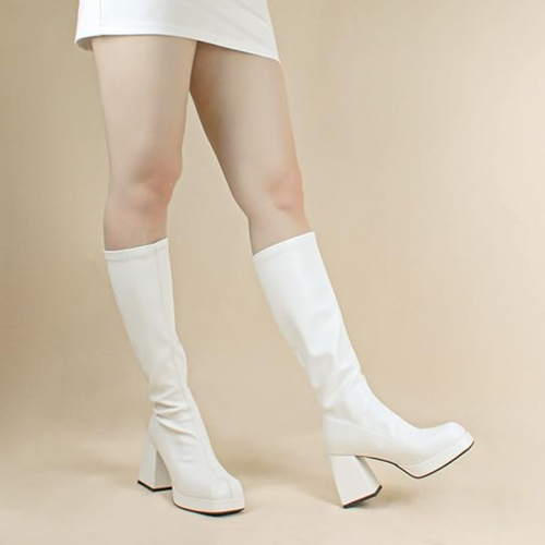Leder-Plateau-Stiefel mit Blockabsatz - Ursula