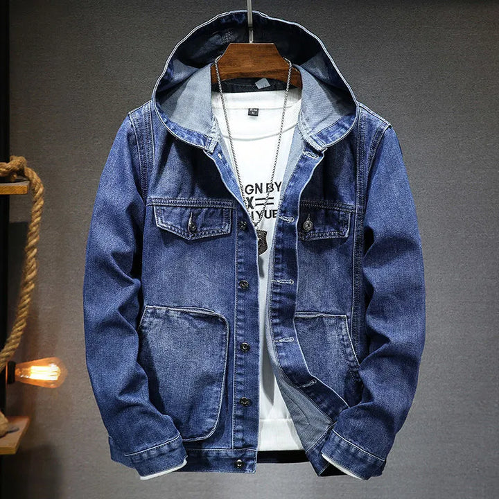 Langärmelig Kapuze Denim Jacke mit Schaltflächen