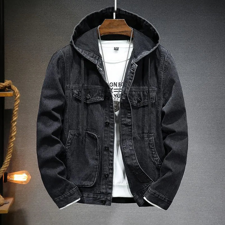 Langärmelig Kapuze Denim Jacke mit Schaltflächen