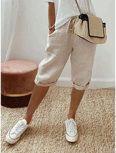 Damen-Leinenhose mit Weitem Bein
