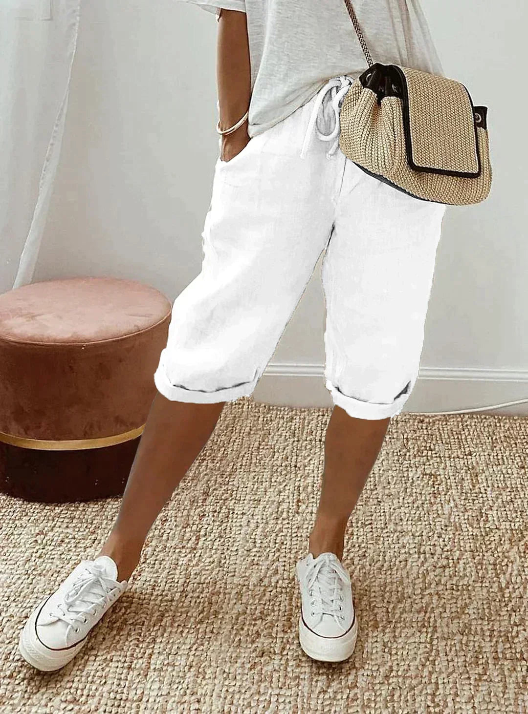 Damen-Leinenhose mit Weitem Bein
