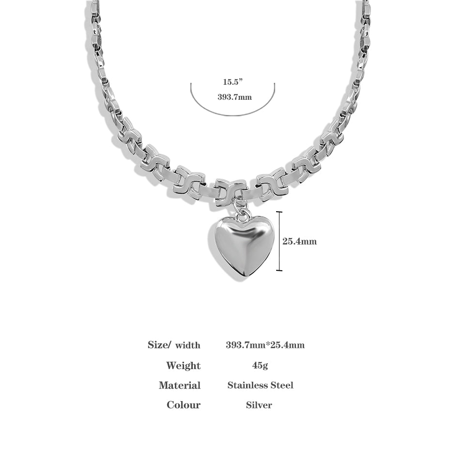 Damen Silber Edelstahl Geometrische Dicke Ketten Herz Anhänger Halskette | Shop Nory