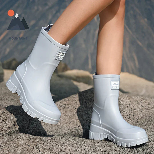 Damen Chelsea wasserdichte Stiefel mit Blockabsatz & gemusterter Sohle