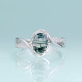 Verlobungsring aus Moosachat und Diamant, ovaler Verlobungsring aus Moosachat aus Sterlingsilber | Shop Nory