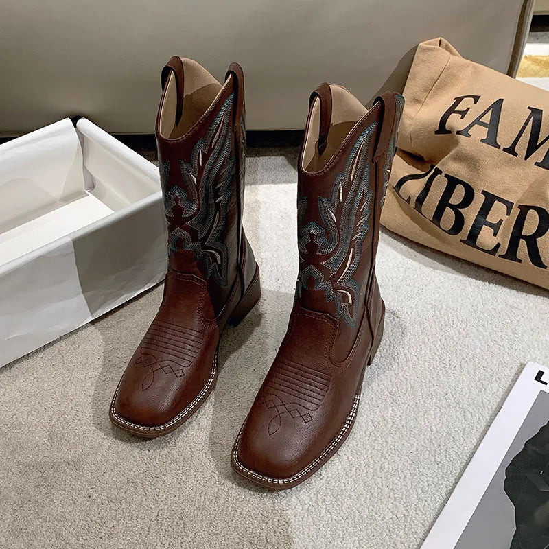 Bestickte Cowboystiefel Aus Leder für Damen