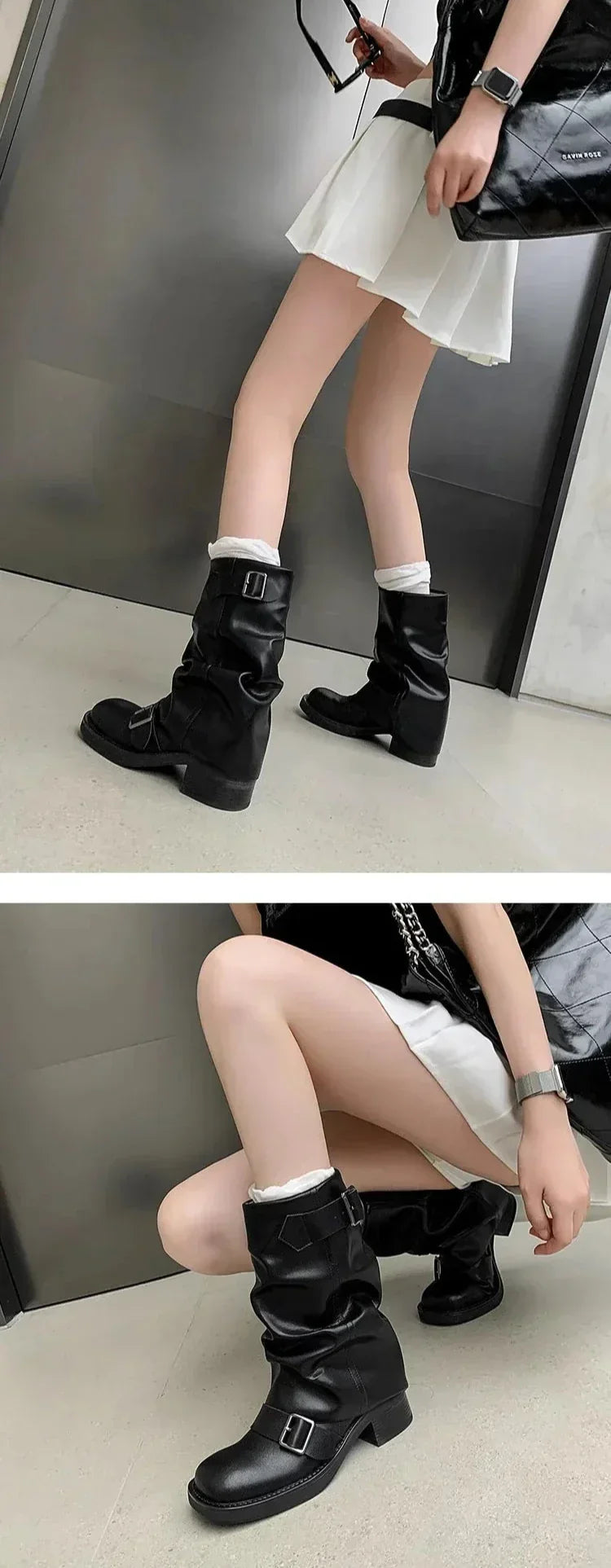Falten Mid-Calf Stiefel