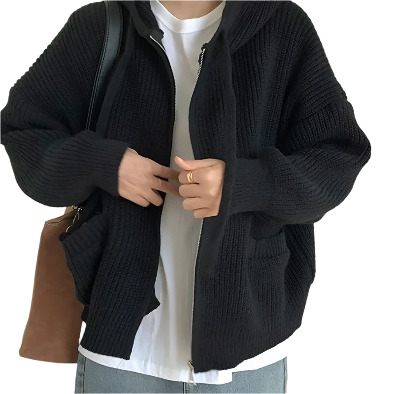 Oversized Strick Damenpullover mit Reißverschluss