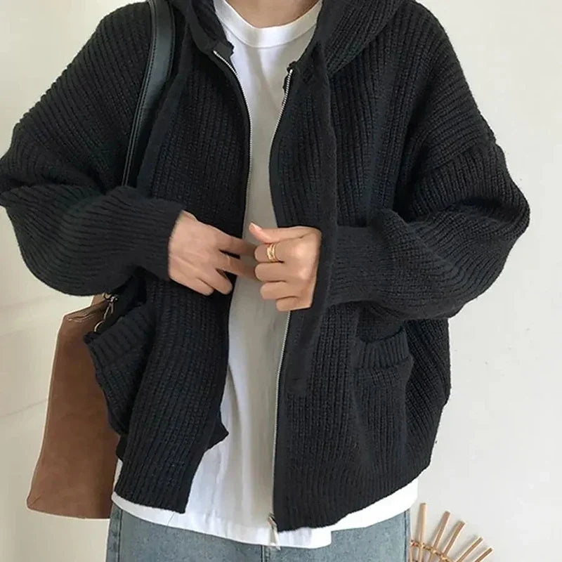 Oversized Strick Damenpullover mit Reißverschluss