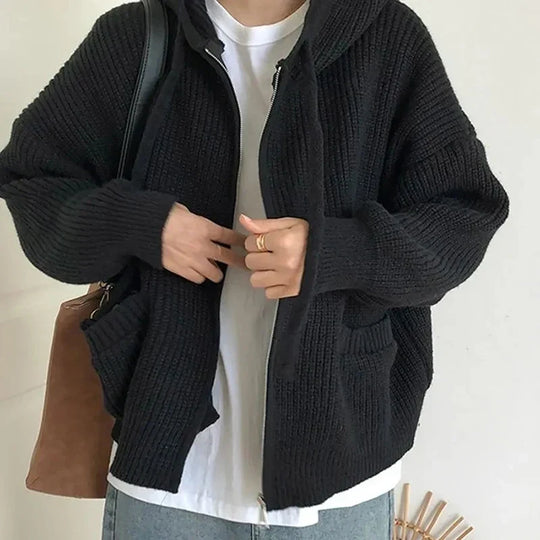 Oversized Strick Damenpullover mit Reißverschluss
