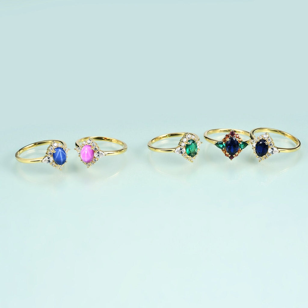 Goldener Tansanit-Ring mit klarem CZ, blauer Tansanit-Ring aus Sterlingsilber | Shop Nory