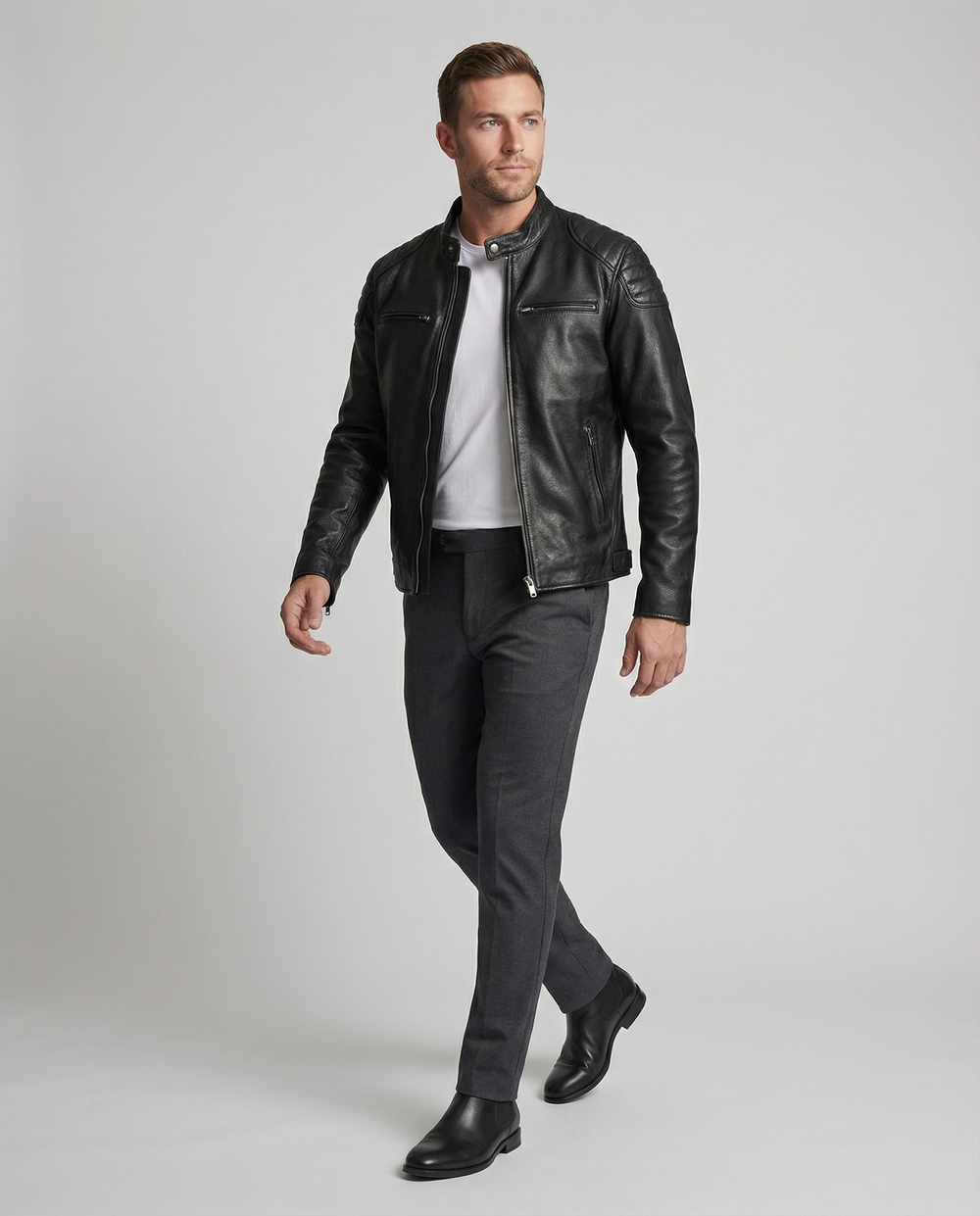 Bikerjacke Im Klassischen Moto-Style - Schmal Geschnittene Modische Übergangsjacke für Freizeit und Alltag