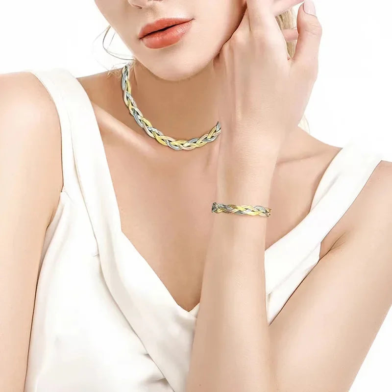 Elegantes Titanstahl Armband-Halsketten-Set | Shop Nory