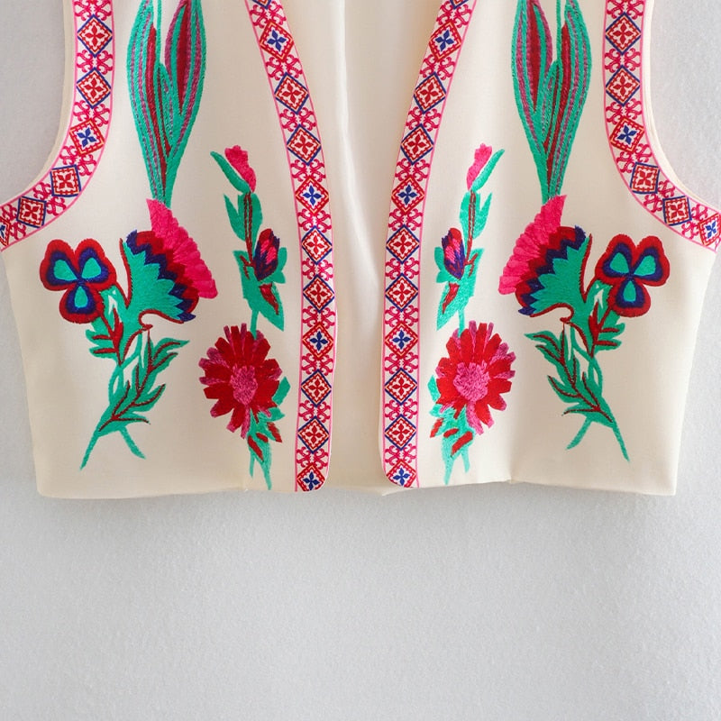 Vintage Blumenbestickte Weste für Damen