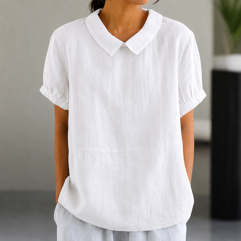 ShopNory | Bequeme Baumwoll Leinen Bluse mit Peter Pan Kragen