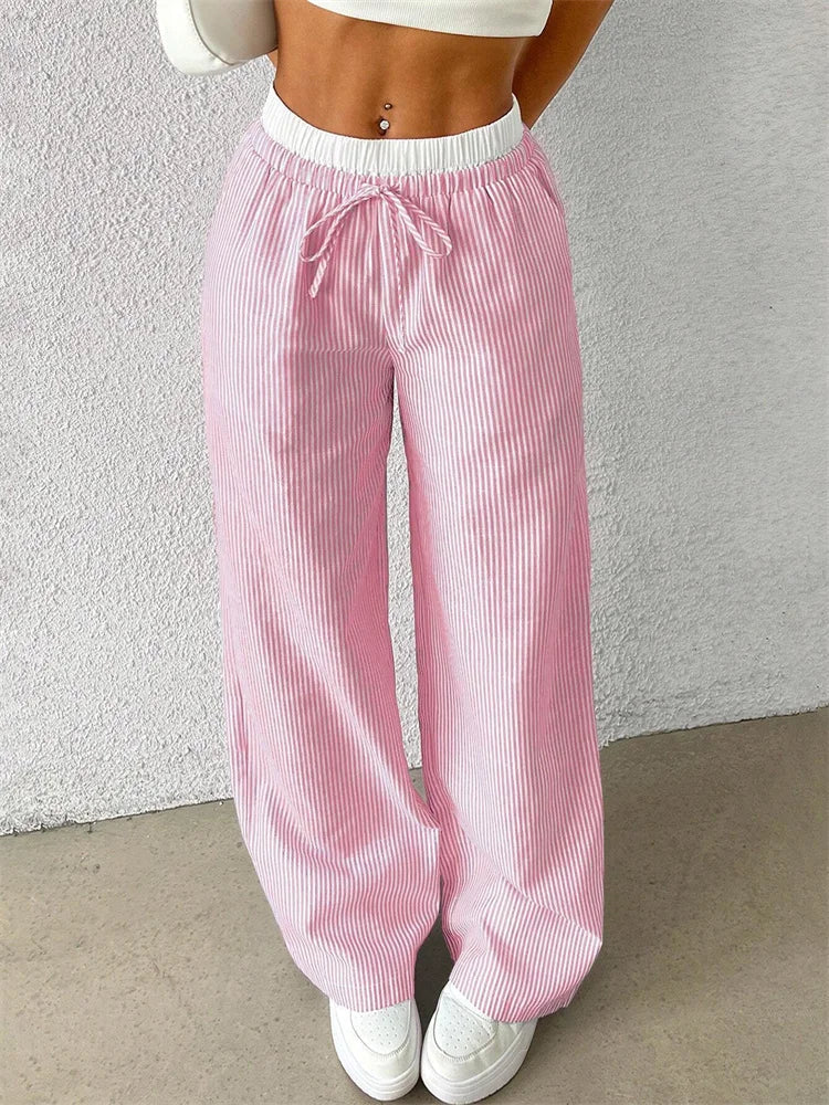 Bequeme Hose mit Weitem Bein und Streifendruck