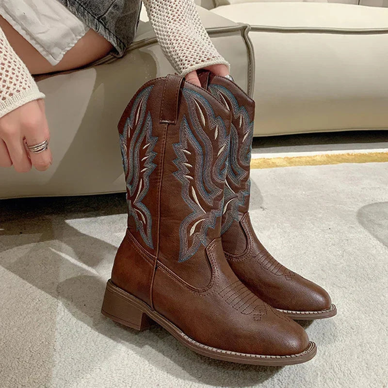 Bestickte Cowboystiefel Aus Leder für Damen