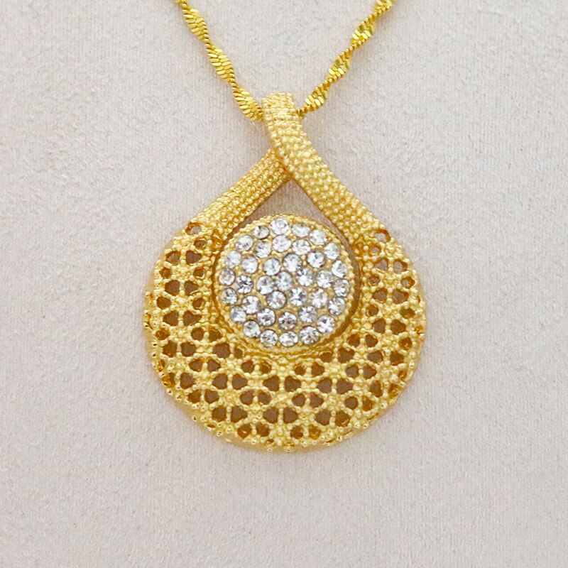 Damen Gold Rund Überlappung Kreuz Ausgeschnitten Kristall Anhänger & Ohrringe Halskette Set | Shop Nory