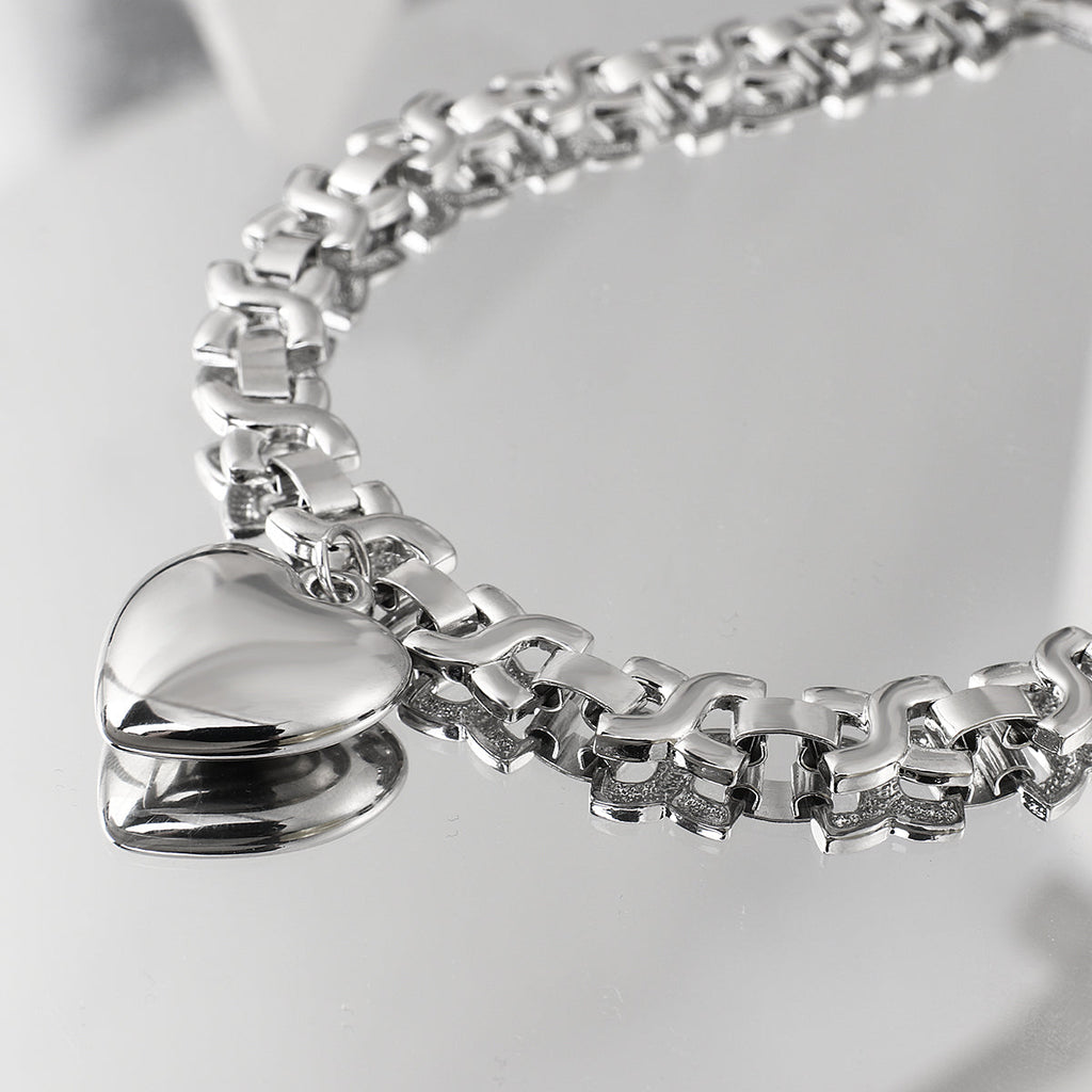 Damen Silber Edelstahl Geometrische Dicke Ketten Herz Anhänger Halskette | Shop Nory