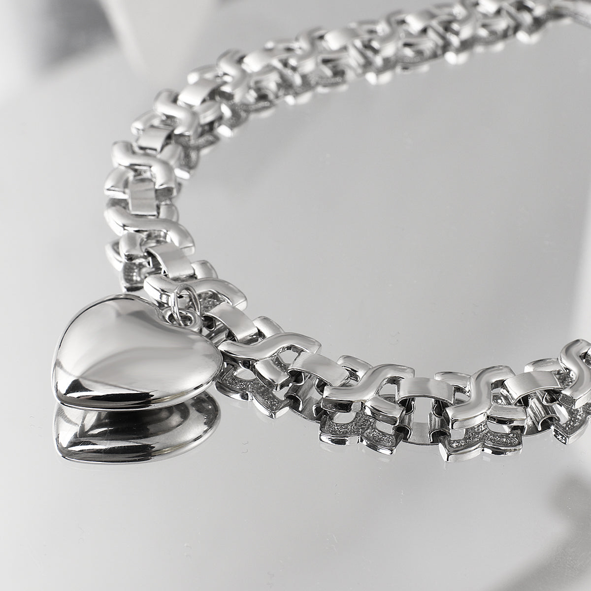 Damen Silber Edelstahl Geometrische Dicke Ketten Herz Anhänger Halskette | Shop Nory