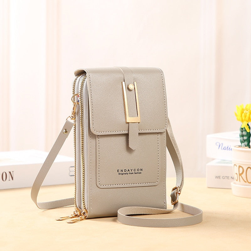 Leder Smartphone Clutch Damen Handtasche mit Touchscreen-Fenster