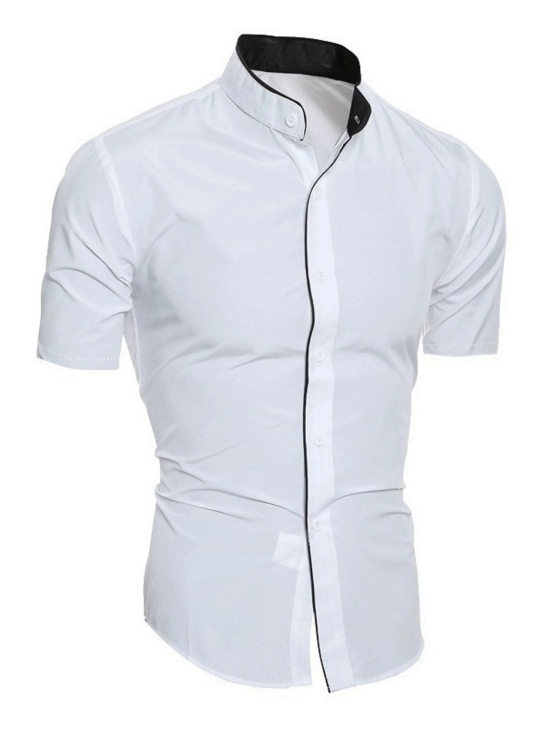 Herren Slim Fit Stehkragenhemd Kurzarm