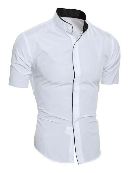 Herren Slim Fit Stehkragenhemd Kurzarm