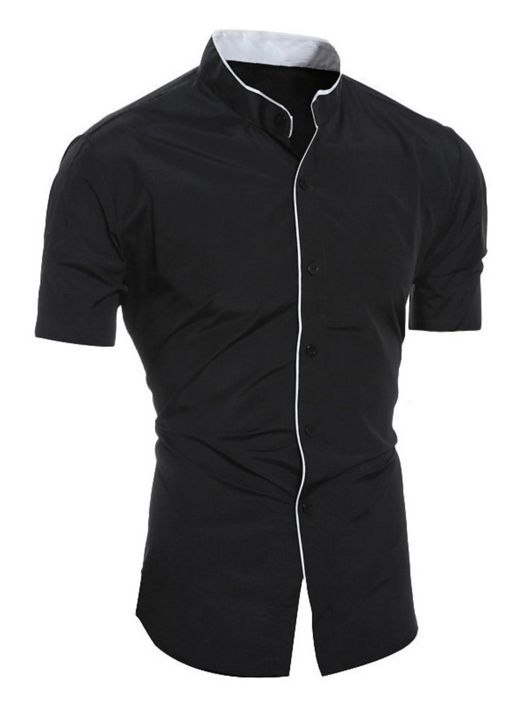 Herren Slim Fit Stehkragenhemd Kurzarm