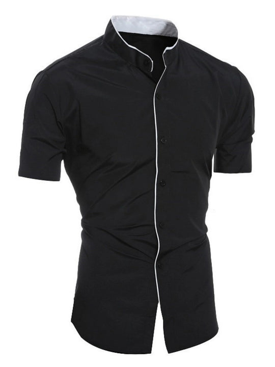 Herren Slim Fit Stehkragenhemd Kurzarm