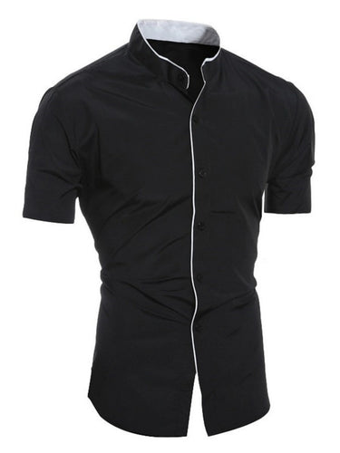 Herren Slim Fit Stehkragenhemd Kurzarm