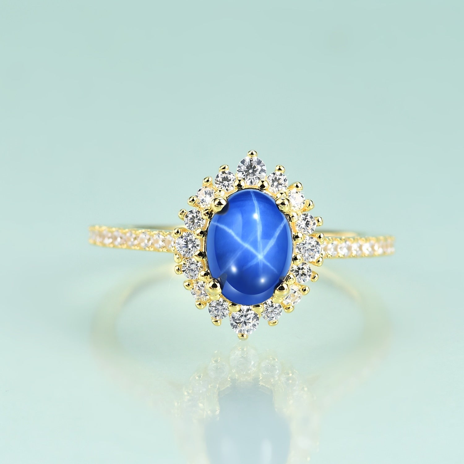 14K Gold Prinzessin Diana Ehering Mini Blauer Sternsaphir | Shop Nory