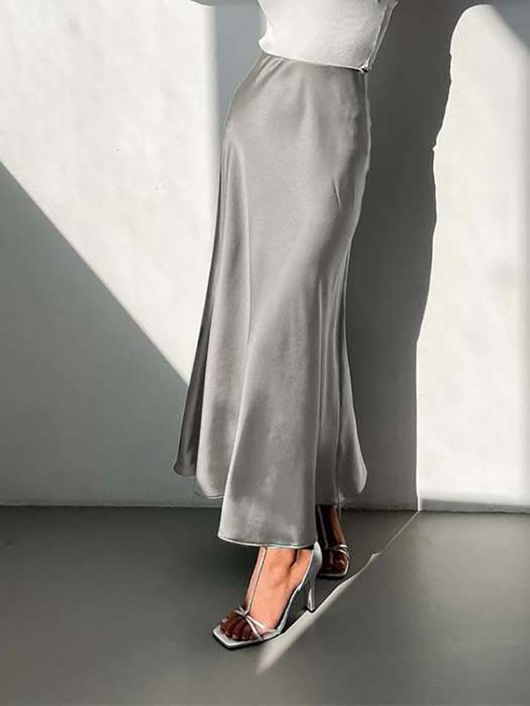 Satin-Midi-Rock mit Fließendem Design für Damen