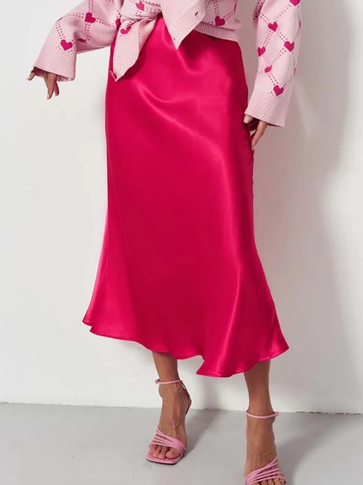Satin-Midi-Rock mit Fließendem Design für Damen