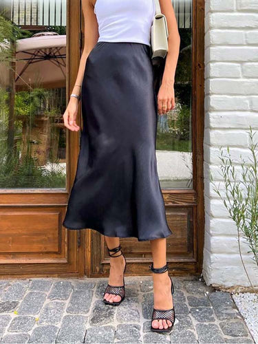 Satin-Midi-Rock mit Fließendem Design für Damen