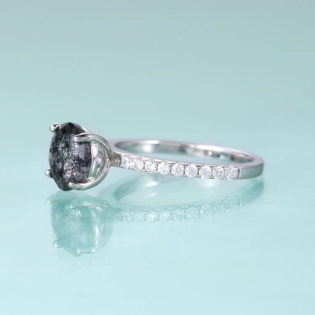 Silberner Rutilquarz-Ring, runder Verlobungsring, schlicht und zierlich | Shop Nory