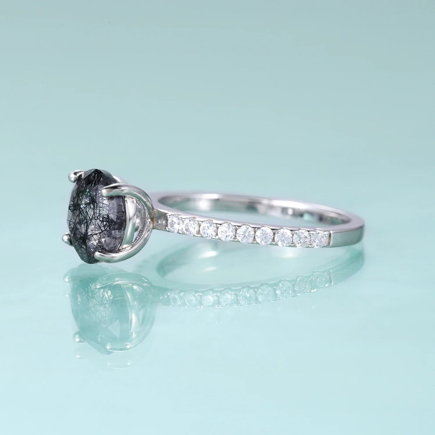 Silberner Rutilquarz-Ring, runder Verlobungsring, schlicht und zierlich | Shop Nory
