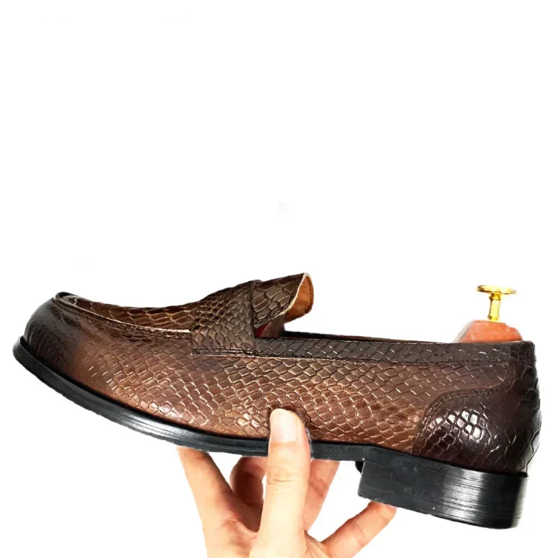 Shopnory | Luxus Schwarze Lederloafers mit Schlangenprint