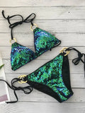 Shopnory | Neu Sexy Bikinis Pailletten Goldfarbe Frauen Bandage Bikini Set Push-Up Vorgepolsterter Bh Badeanzug Set Bademode