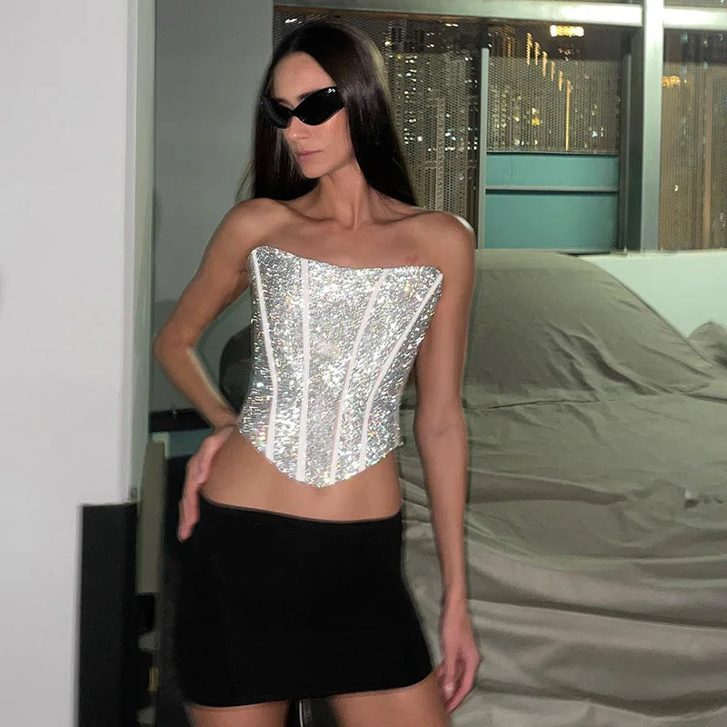Korsett Strapless Glitzer Top