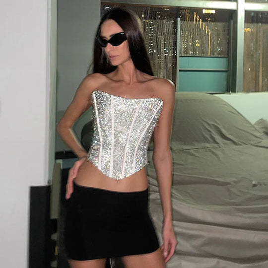 Korsett Strapless Glitzer Top