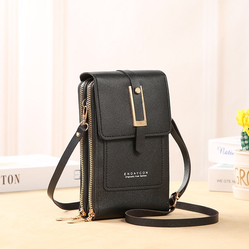 Leder Smartphone Clutch Damen Handtasche mit Touchscreen-Fenster