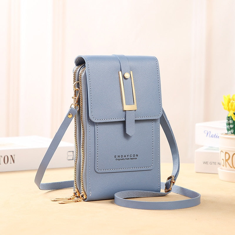 Leder Smartphone Clutch Damen Handtasche mit Touchscreen-Fenster