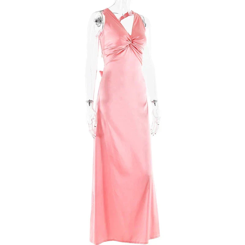 Schleife Rückenfrei Abend Maxi Kleid