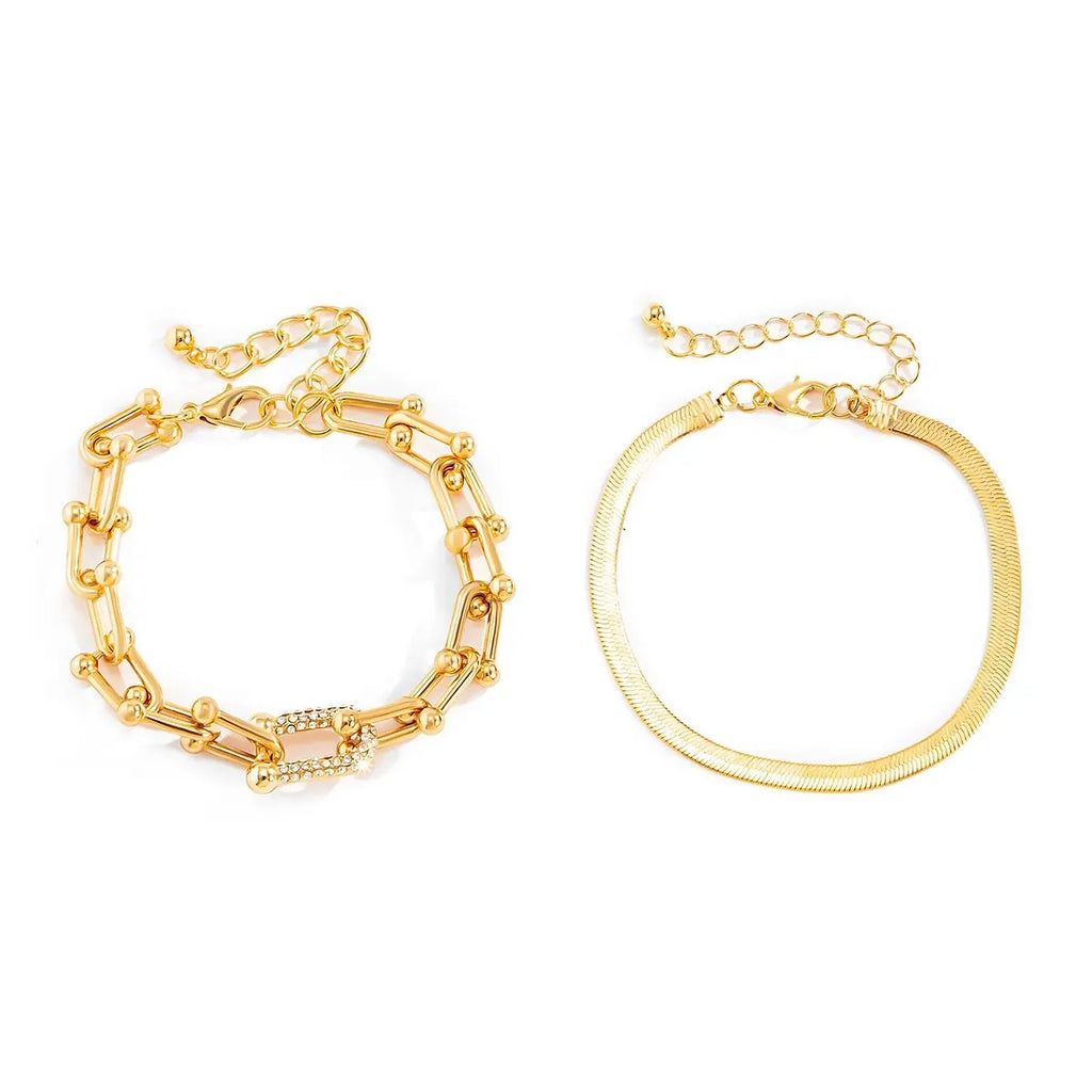 Damen GoldCopper Kette Interlock Link Kristall 2Pc Armbänder | Shop Nory