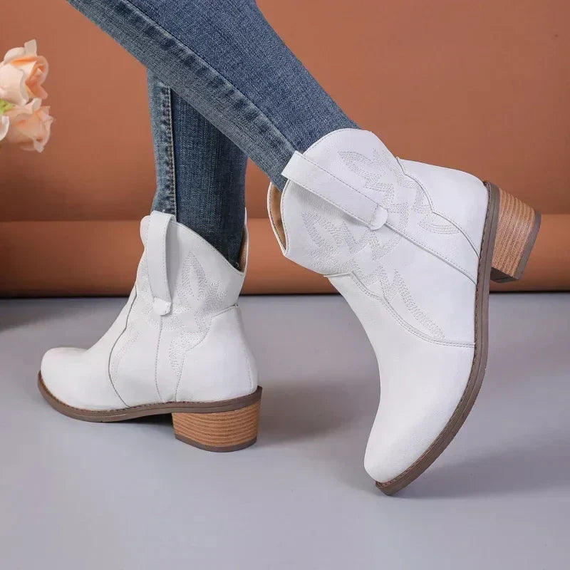 PU niedriger Absatz rutschfeste Damen Cowboystiefel